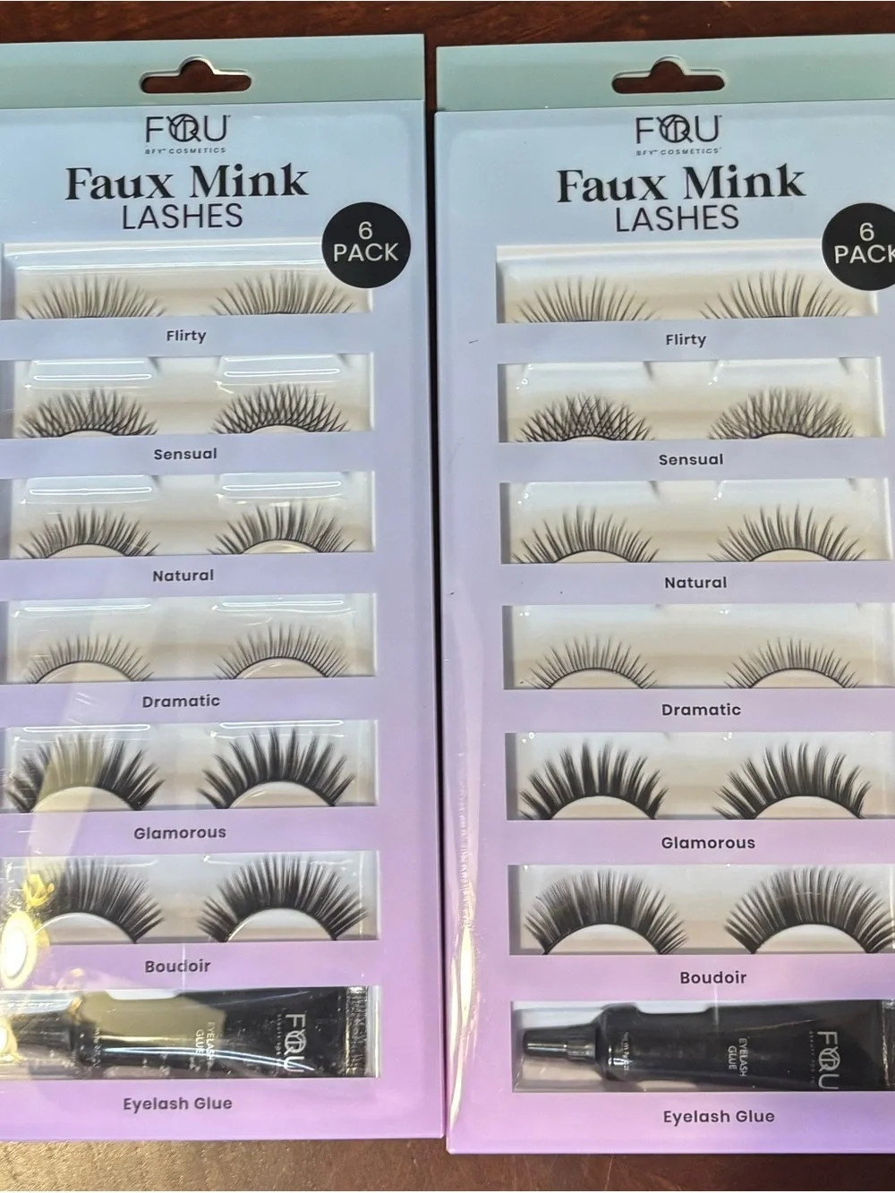 2 Packs of 6 Faux Mink Lashes with Eyelash Glue - Black